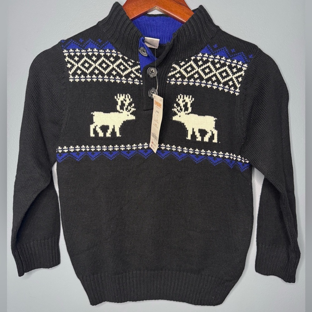NWT Gymboree Boys Reindeer Fair Isle Winter Holiday Sweater | Size Small (5-6)